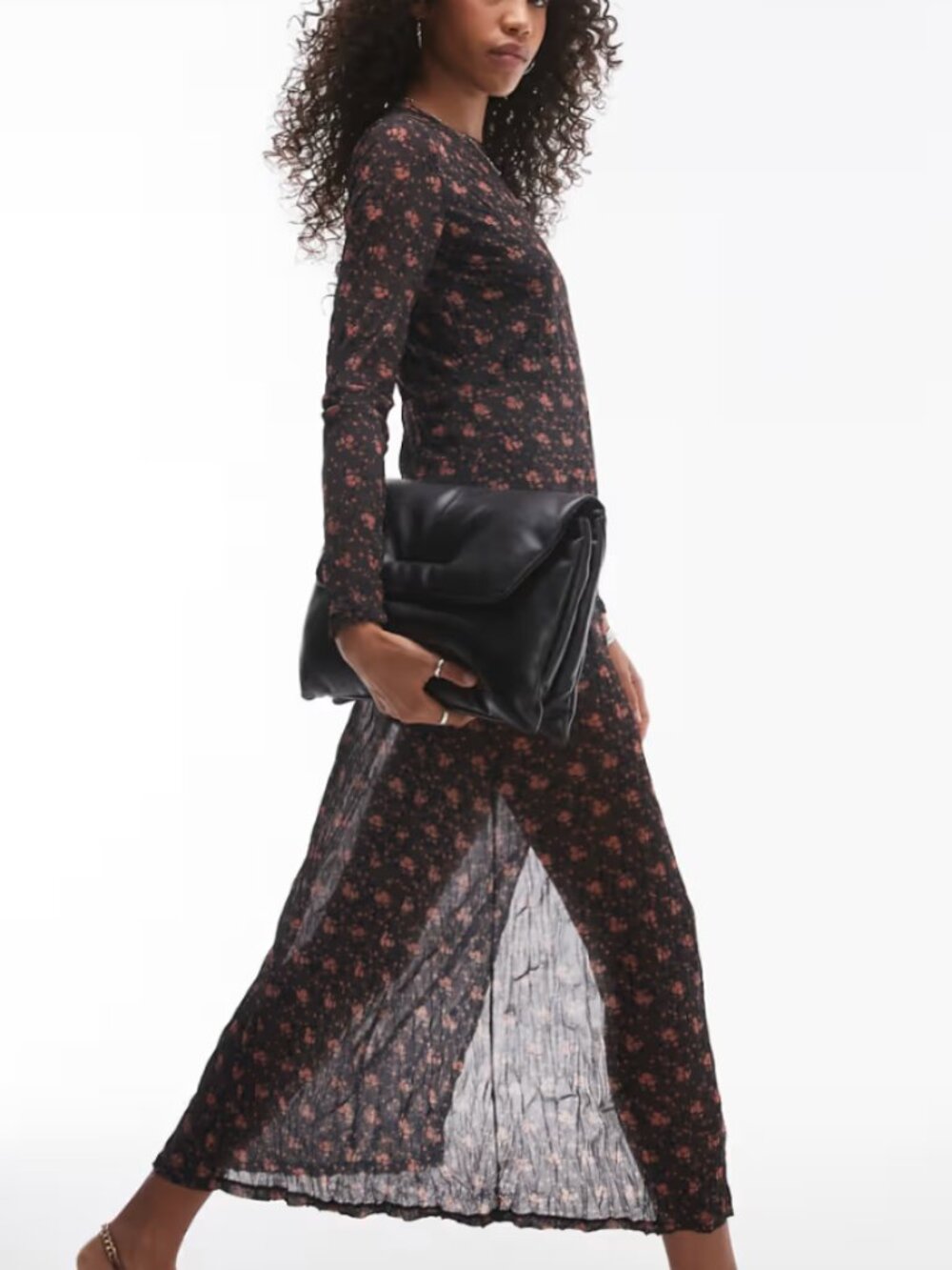 Topshop Sheer Crinkle Mesh Dress - Size S